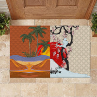 Japanese Culture Hawaii Style Rubber Doormat Mauna Kea and Fuji Mountains LT03 - Polynesian Pride