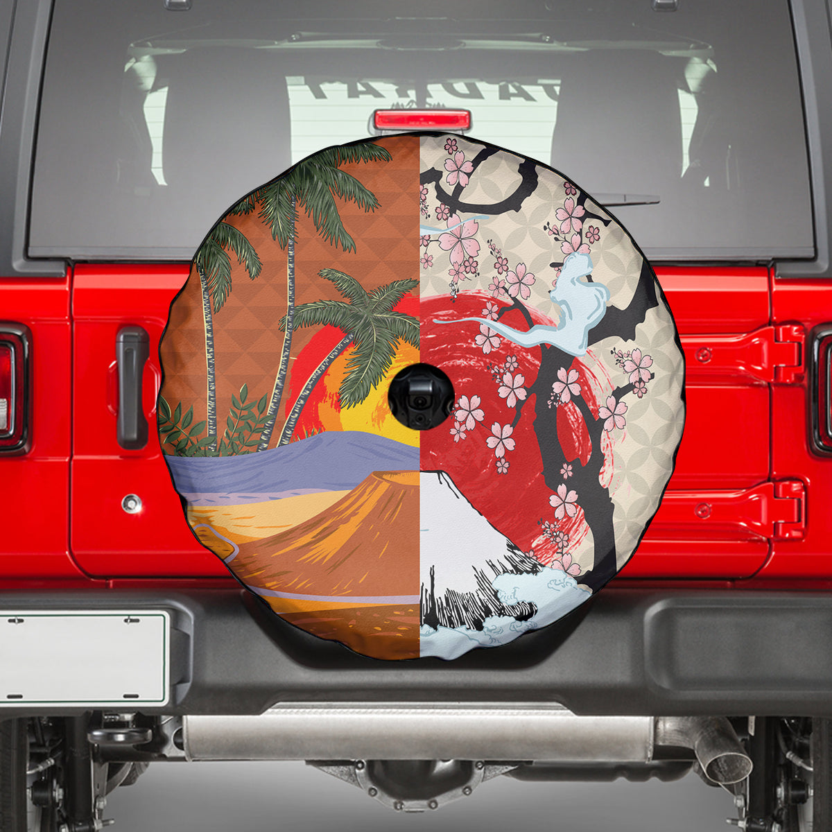 Japanese Culture Hawaii Style Spare Tire Cover Mauna Kea and Fuji Mountains LT03 - Polynesian Pride