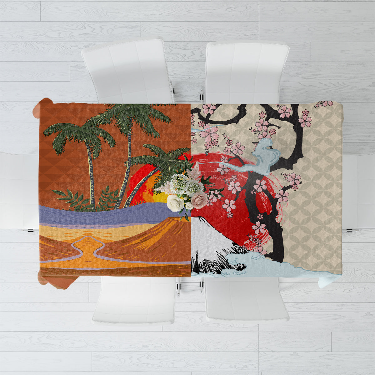 Japanese Culture Hawaii Style Tablecloth Mauna Kea and Fuji Mountains LT03 Brown - Polynesian Pride