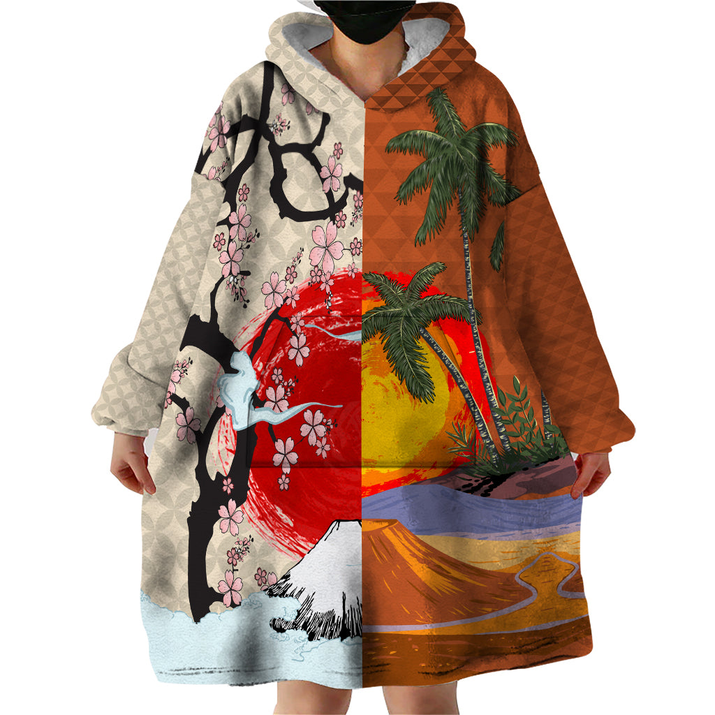 Japanese Culture Hawaii Style Wearable Blanket Hoodie Mauna Kea and Fuji Mountains LT03 - Polynesian Pride