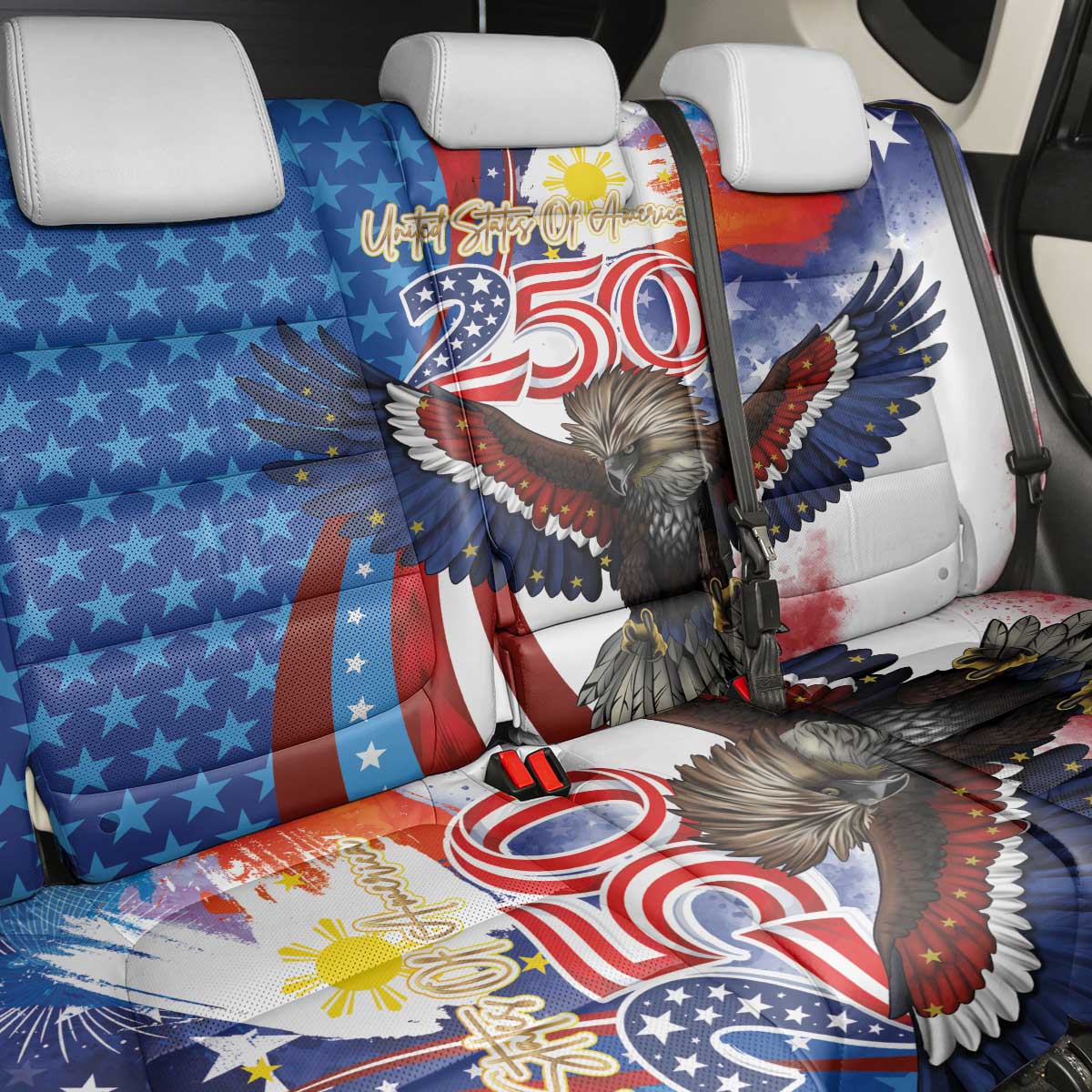 Philippines and United States Semiquincentennial Back Car Seat Cover Eagle and National Flag Style LT03 - Polynesian Pride