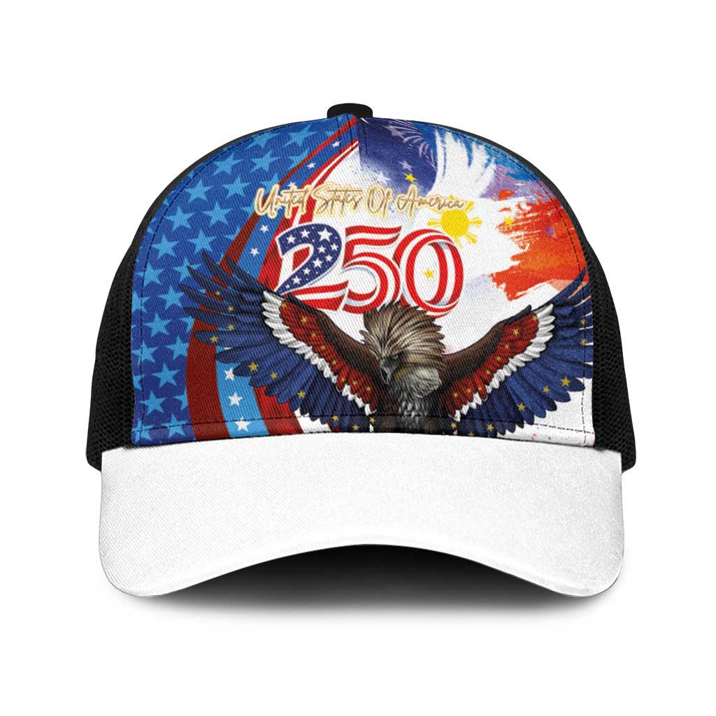 Philippines and United States Semiquincentennial Baseball Net Cap Eagle and National Flag Style LT03 One Size Black Multicolor - Polynesian Pride