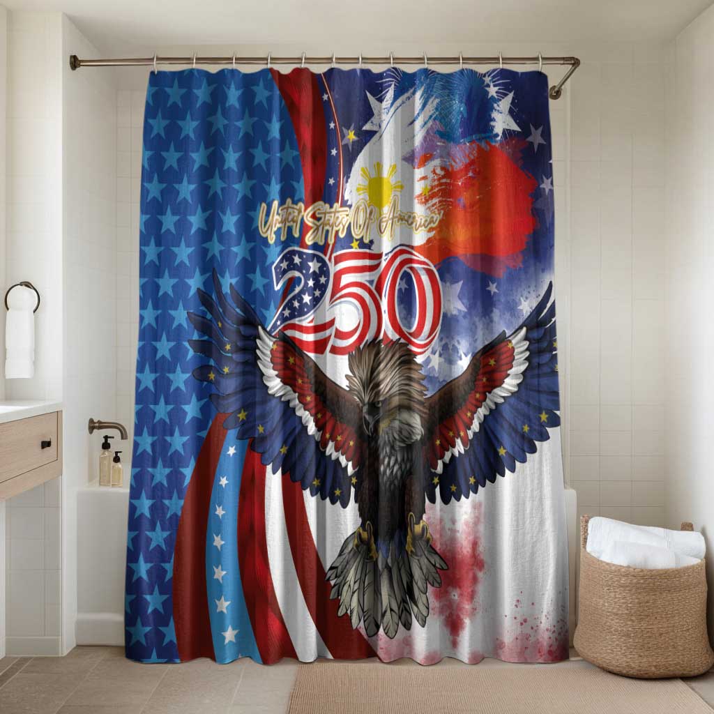 Philippines and United States Semiquincentennial Bathroom Set Eagle and National Flag Style LT03 Shower Curtain Only Multicolor - Polynesian Pride