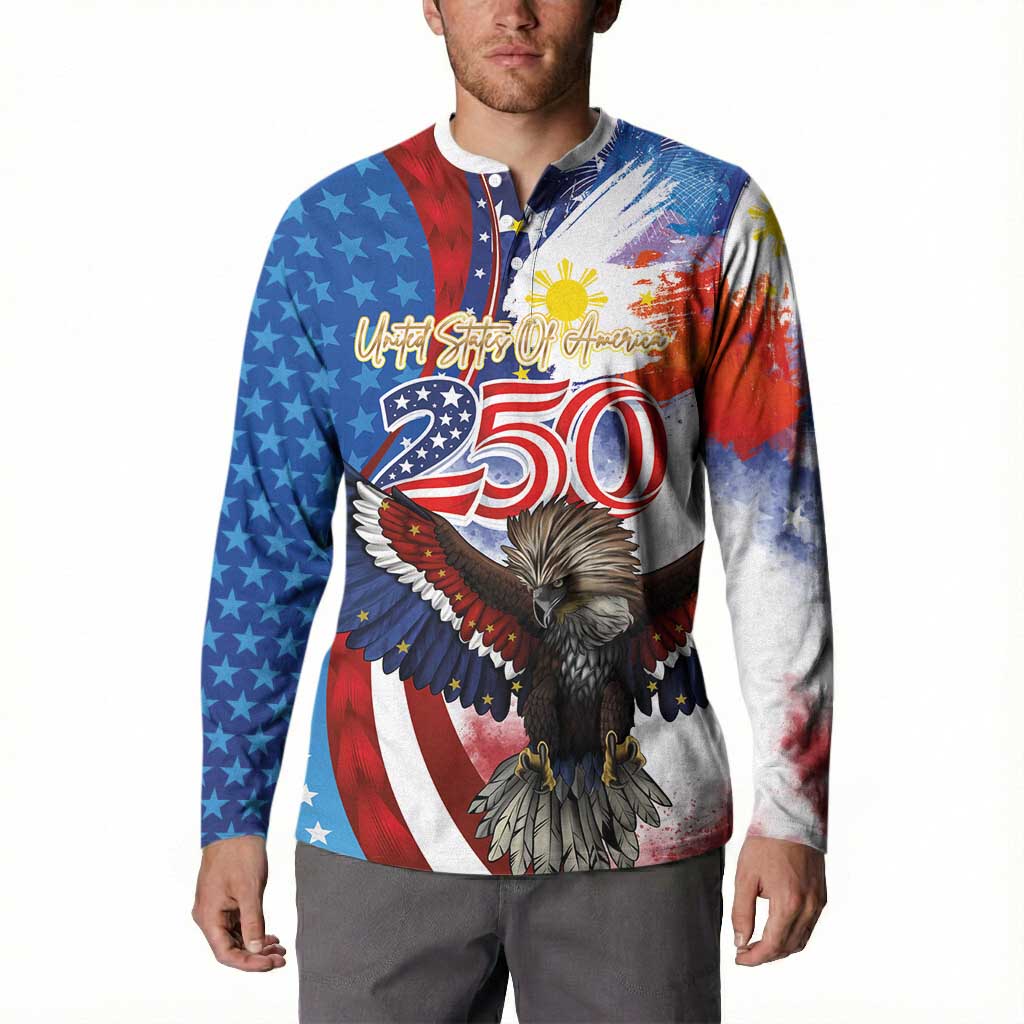 Philippines and United States Semiquincentennial Button Sweatshirt Eagle and National Flag Style LT03 - Polynesian Pride