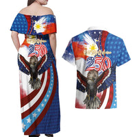 Philippines and United States Semiquincentennial Couples Matching Off Shoulder Maxi Dress and Hawaiian Shirt Eagle and National Flag Style