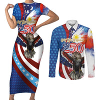 Philippines and United States Semiquincentennial Couples Matching Short Sleeve Bodycon Dress and Long Sleeve Button Shirt Eagle and National Flag Style