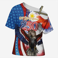 Philippines and United States Semiquincentennial Cross Shoulder Shirt Eagle and National Flag Style LT03 Female Multicolor - Polynesian Pride