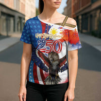 Philippines and United States Semiquincentennial Cross Shoulder Shirt Eagle and National Flag Style LT03 - Polynesian Pride