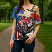 Philippines and United States Semiquincentennial Cross Shoulder Shirt Eagle and National Flag Style LT03 - Polynesian Pride