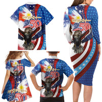Philippines and United States Semiquincentennial Family Matching Long Sleeve Bodycon Dress and Hawaiian Shirt Eagle and National Flag Style