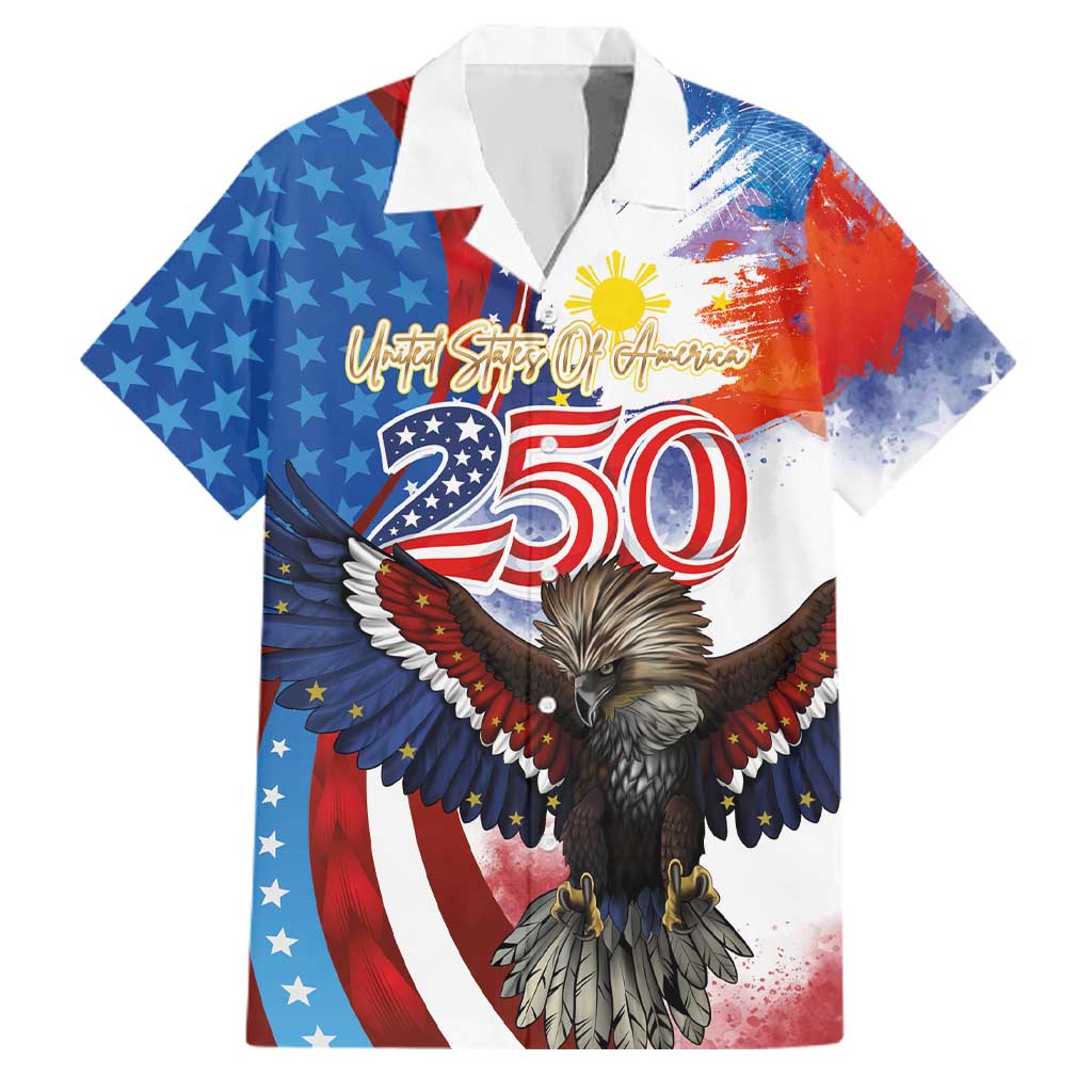 Philippines and United States Semiquincentennial Family Matching Long Sleeve Bodycon Dress and Hawaiian Shirt Eagle and National Flag Style