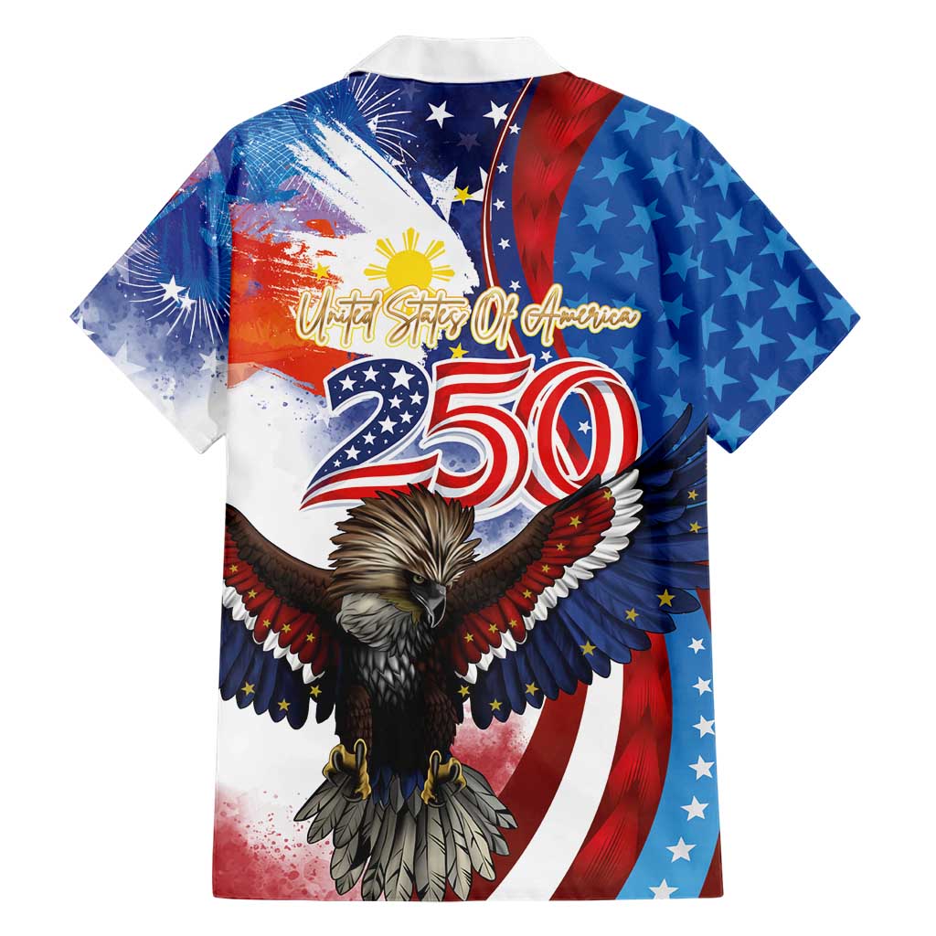 Philippines and United States Semiquincentennial Family Matching Long Sleeve Bodycon Dress and Hawaiian Shirt Eagle and National Flag Style