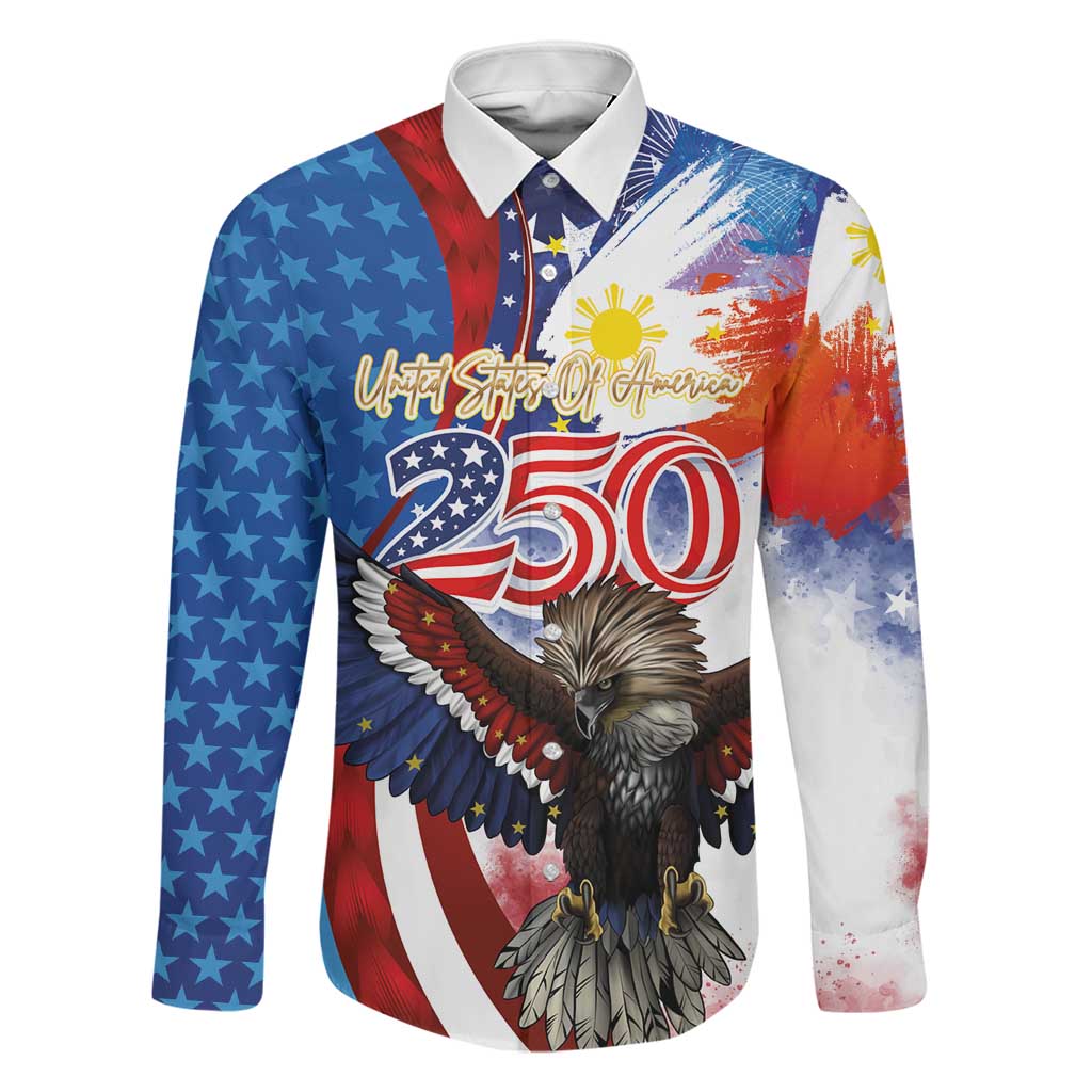 Philippines and United States Semiquincentennial Family Matching Long Sleeve Bodycon Dress and Hawaiian Shirt Eagle and National Flag Style