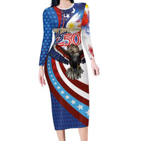 Philippines and United States Semiquincentennial Family Matching Long Sleeve Bodycon Dress and Hawaiian Shirt Eagle and National Flag Style