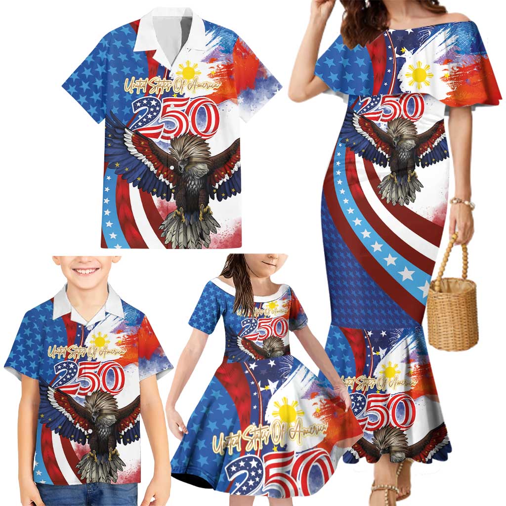 Philippines and United States Semiquincentennial Family Matching Mermaid Dress and Hawaiian Shirt Eagle and National Flag Style LT03 - Polynesian Pride