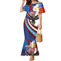 Philippines and United States Semiquincentennial Family Matching Mermaid Dress and Hawaiian Shirt Eagle and National Flag Style
