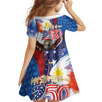 Philippines and United States Semiquincentennial Family Matching Off The Shoulder Long Sleeve Dress and Hawaiian Shirt Eagle and National Flag Style