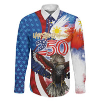 Philippines and United States Semiquincentennial Family Matching Off The Shoulder Long Sleeve Dress and Hawaiian Shirt Eagle and National Flag Style