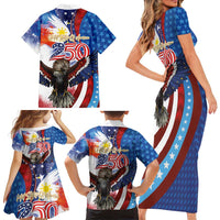 Philippines and United States Semiquincentennial Family Matching Short Sleeve Bodycon Dress and Hawaiian Shirt Eagle and National Flag Style