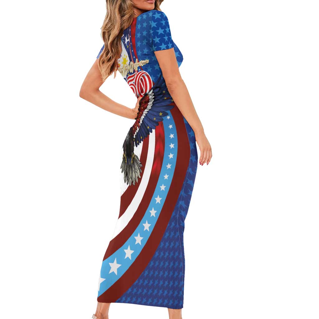 Philippines and United States Semiquincentennial Family Matching Short Sleeve Bodycon Dress and Hawaiian Shirt Eagle and National Flag Style