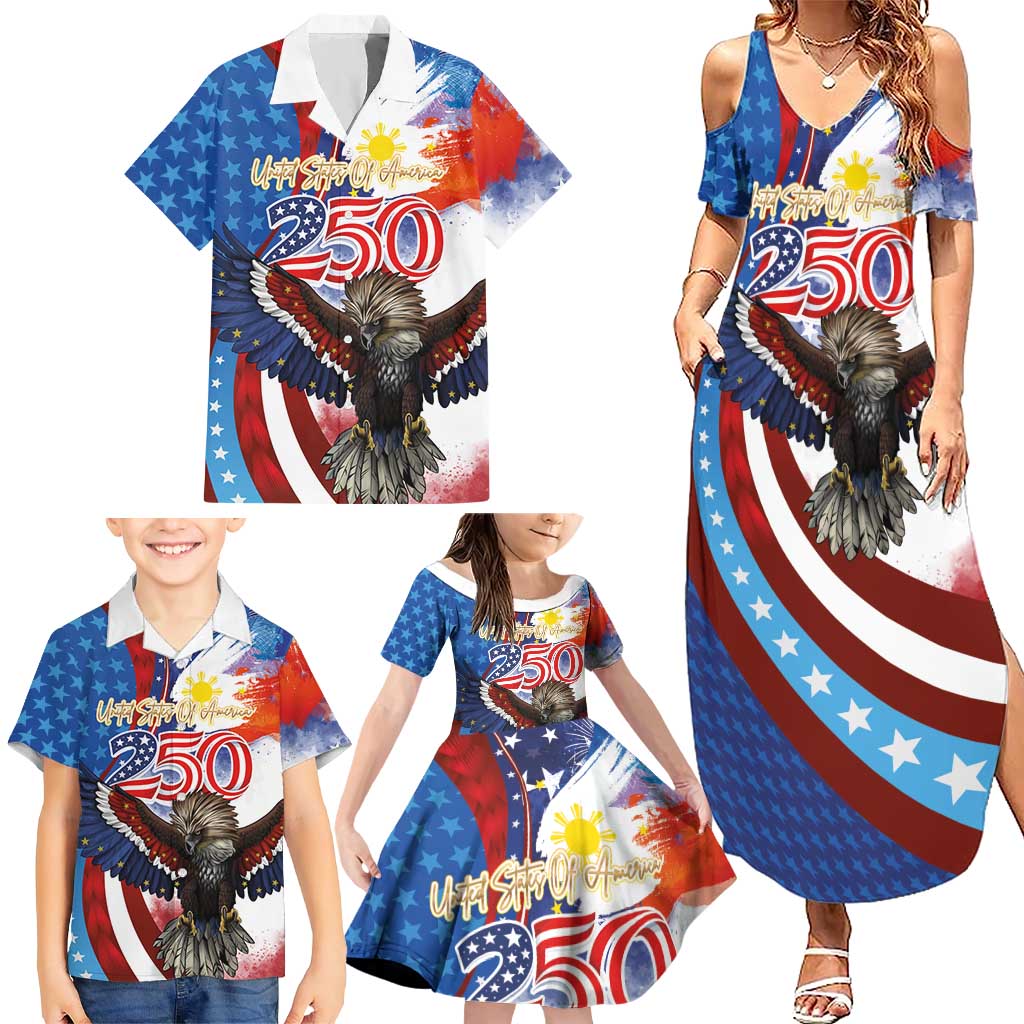 Philippines and United States Semiquincentennial Family Matching Summer Maxi Dress and Hawaiian Shirt Eagle and National Flag Style LT03 - Polynesian Pride