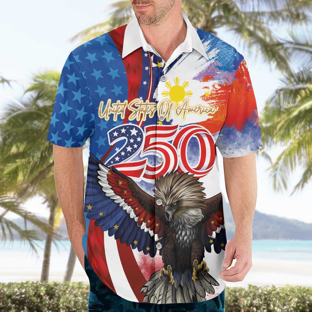 Philippines and United States Semiquincentennial Hawaiian Shirt Eagle and National Flag Style LT03 - Polynesian Pride