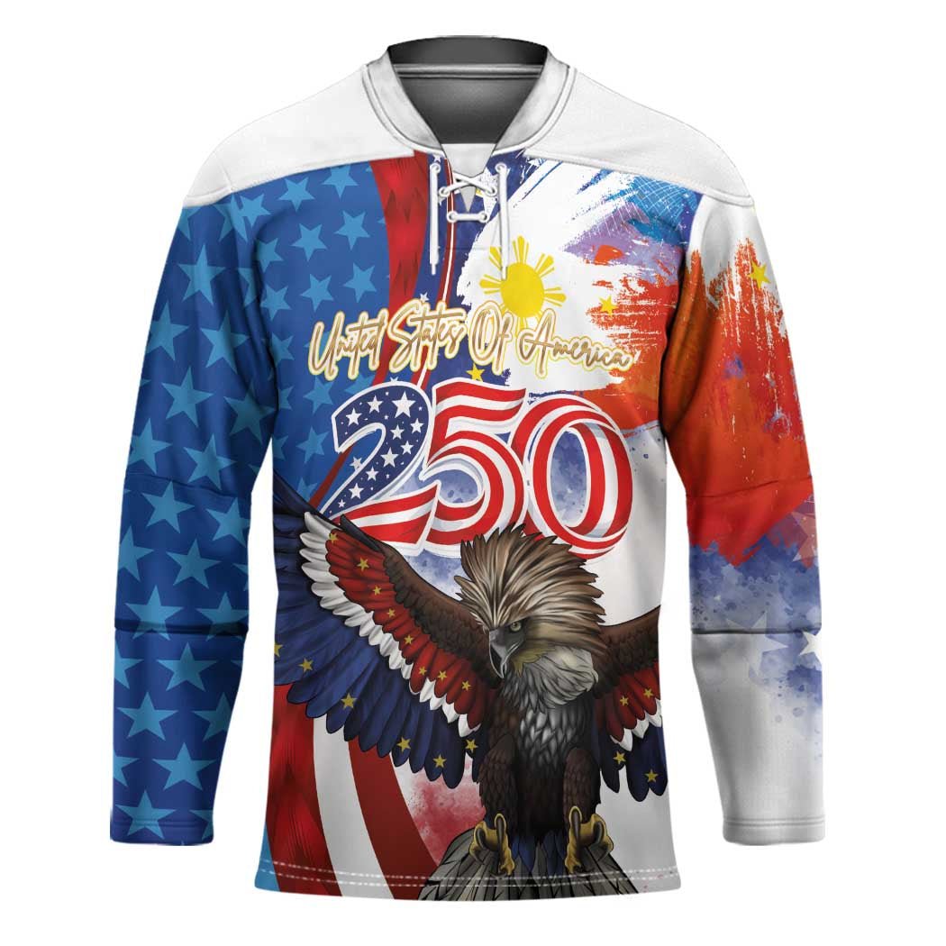 Philippines and United States Semiquincentennial Hockey Jersey Eagle and National Flag Style LT03 Unisex Multicolor - Polynesian Pride