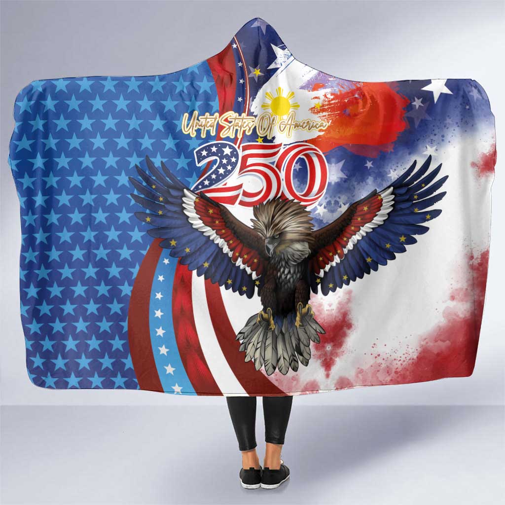 Philippines and United States Semiquincentennial Hooded Blanket Eagle and National Flag Style LT03 One Size Multicolor - Polynesian Pride