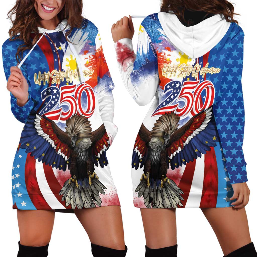 Philippines and United States Semiquincentennial Hoodie Dress Eagle and National Flag Style LT03 - Polynesian Pride