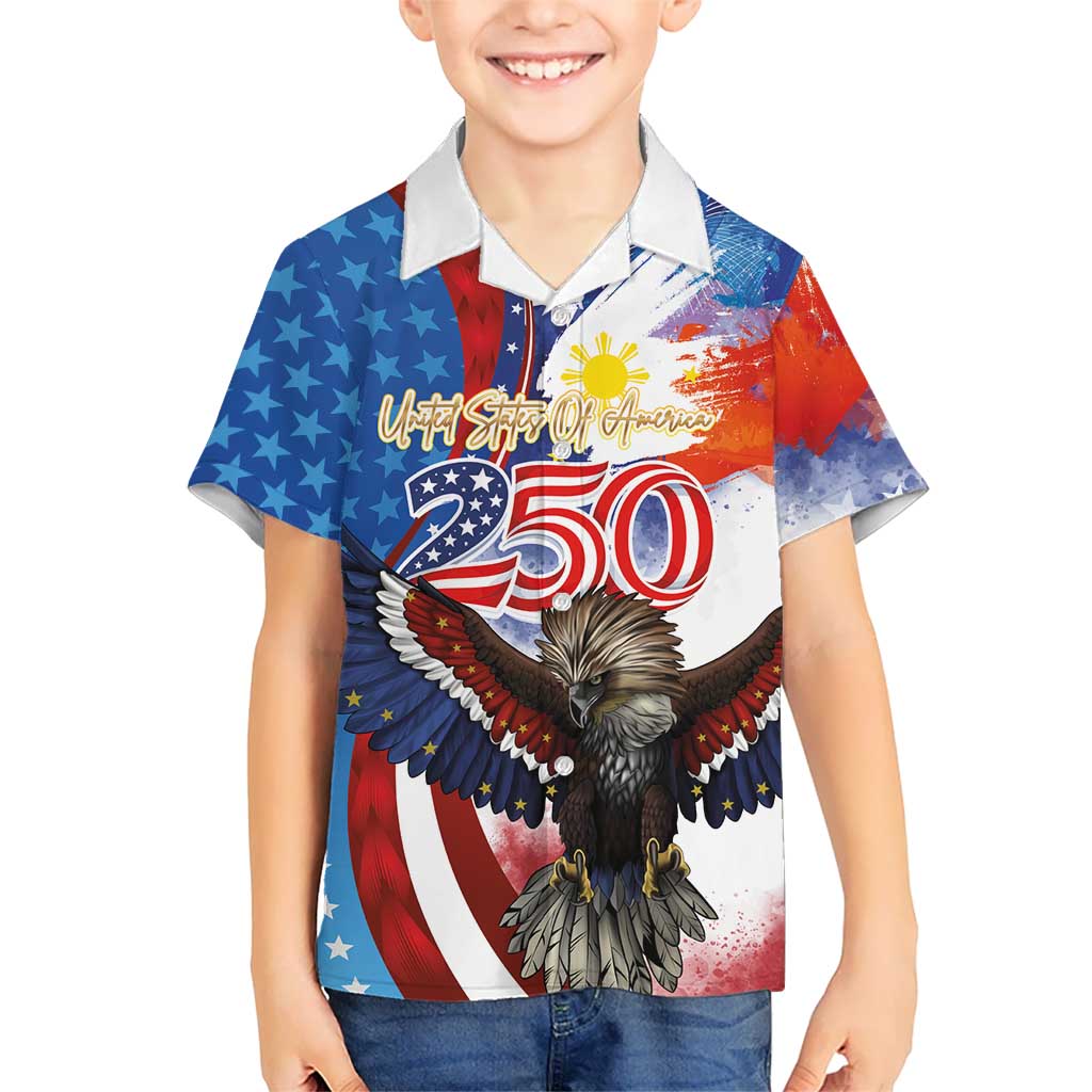 Philippines and United States Semiquincentennial Kid Hawaiian Shirt Eagle and National Flag Style