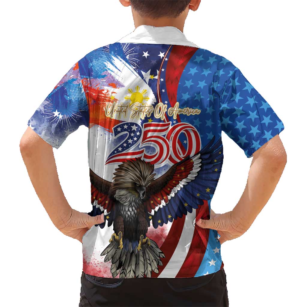Philippines and United States Semiquincentennial Kid Hawaiian Shirt Eagle and National Flag Style