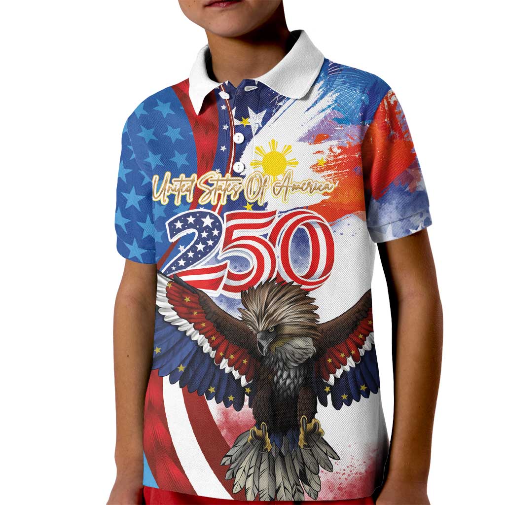 Philippines and United States Semiquincentennial Kid Polo Shirt Eagle and National Flag Style LT03 Kid Multicolor - Polynesian Pride