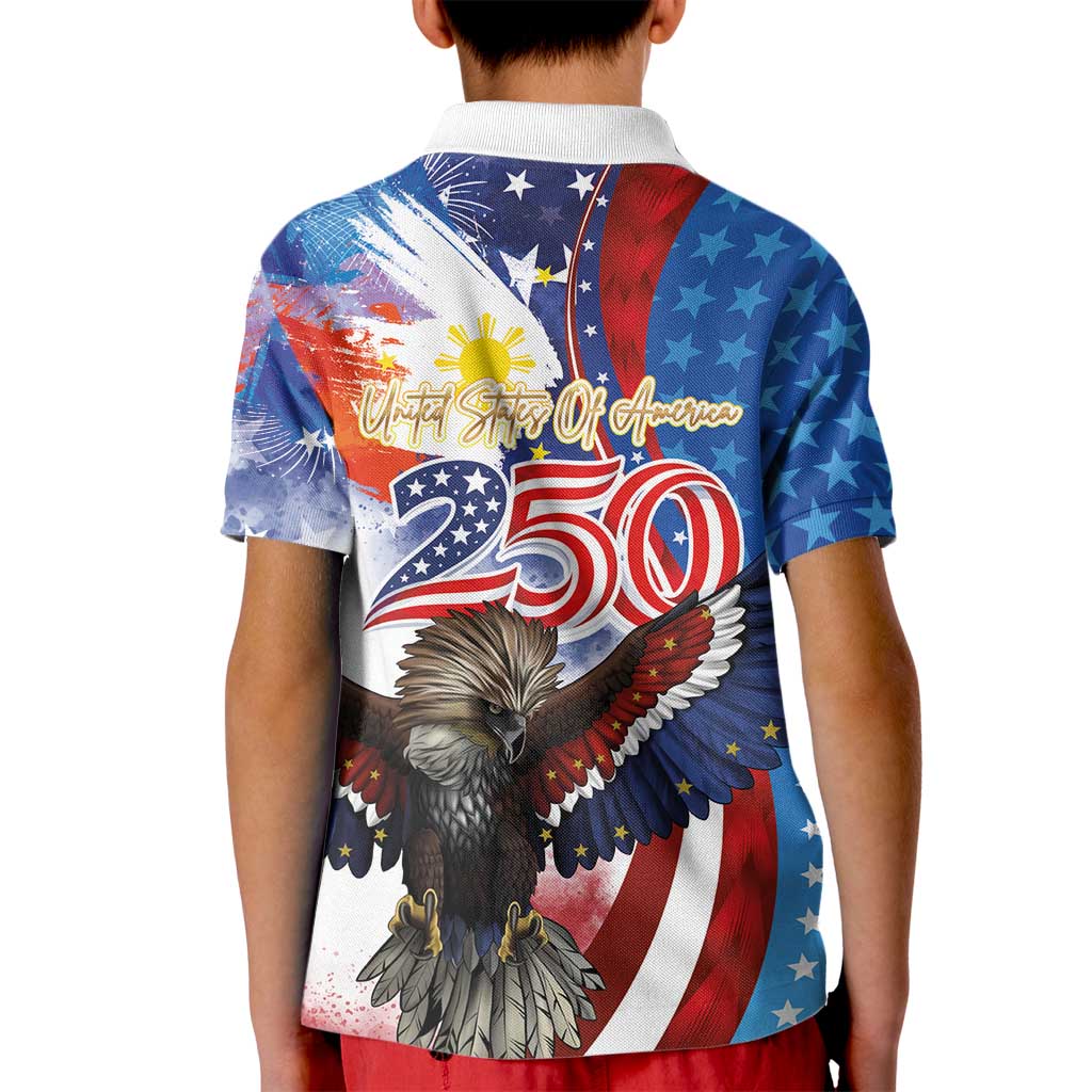 Philippines and United States Semiquincentennial Kid Polo Shirt Eagle and National Flag Style LT03 - Polynesian Pride