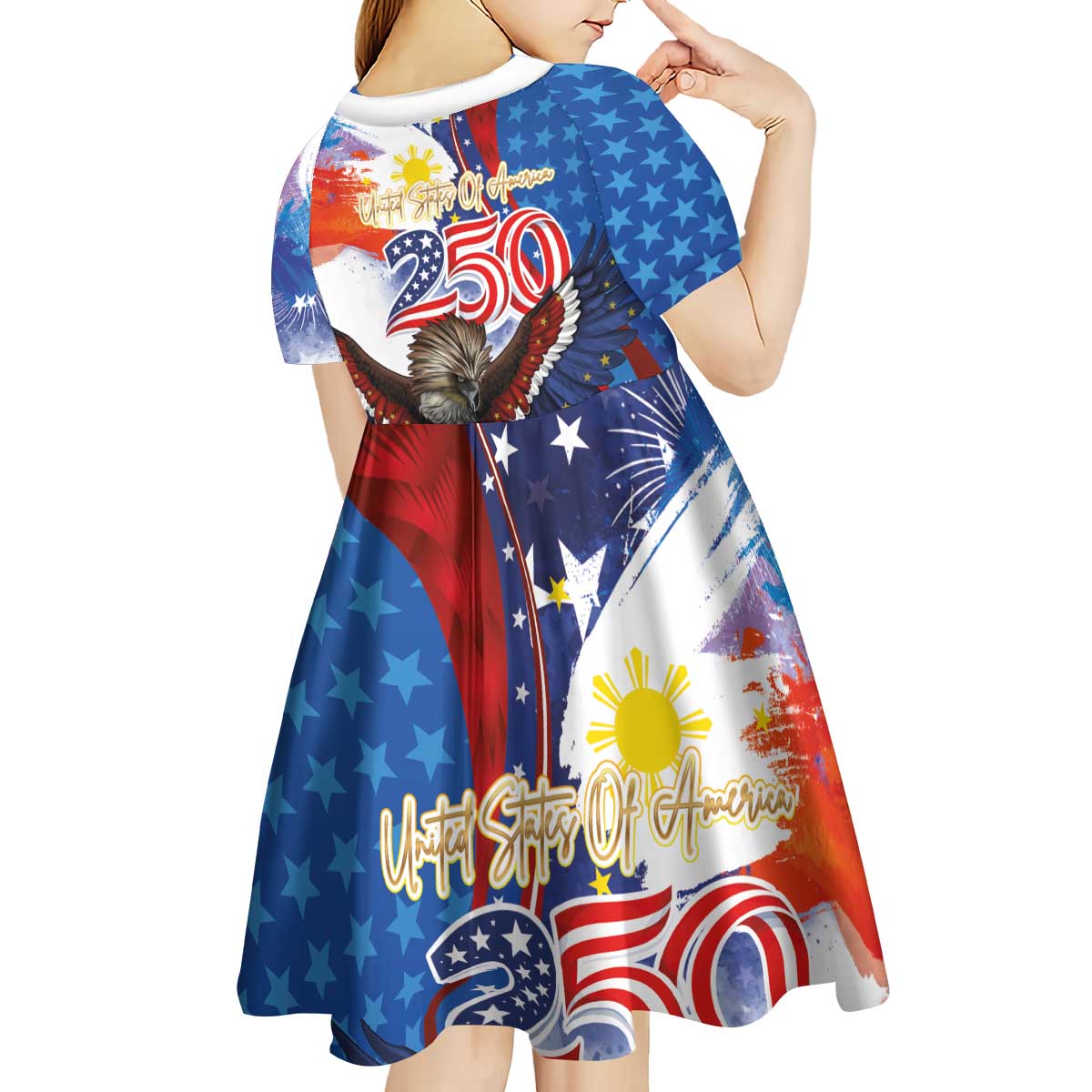 Philippines and United States Semiquincentennial Kid Short Sleeve Dress Eagle and National Flag Style LT03 - Polynesian Pride