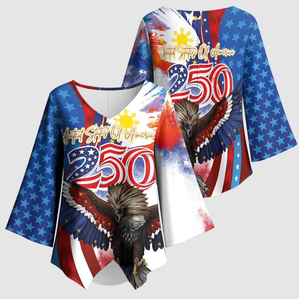 Philippines and United States Semiquincentennial Kimono Sleeve Blouse Eagle and National Flag Style LT03 - Polynesian Pride