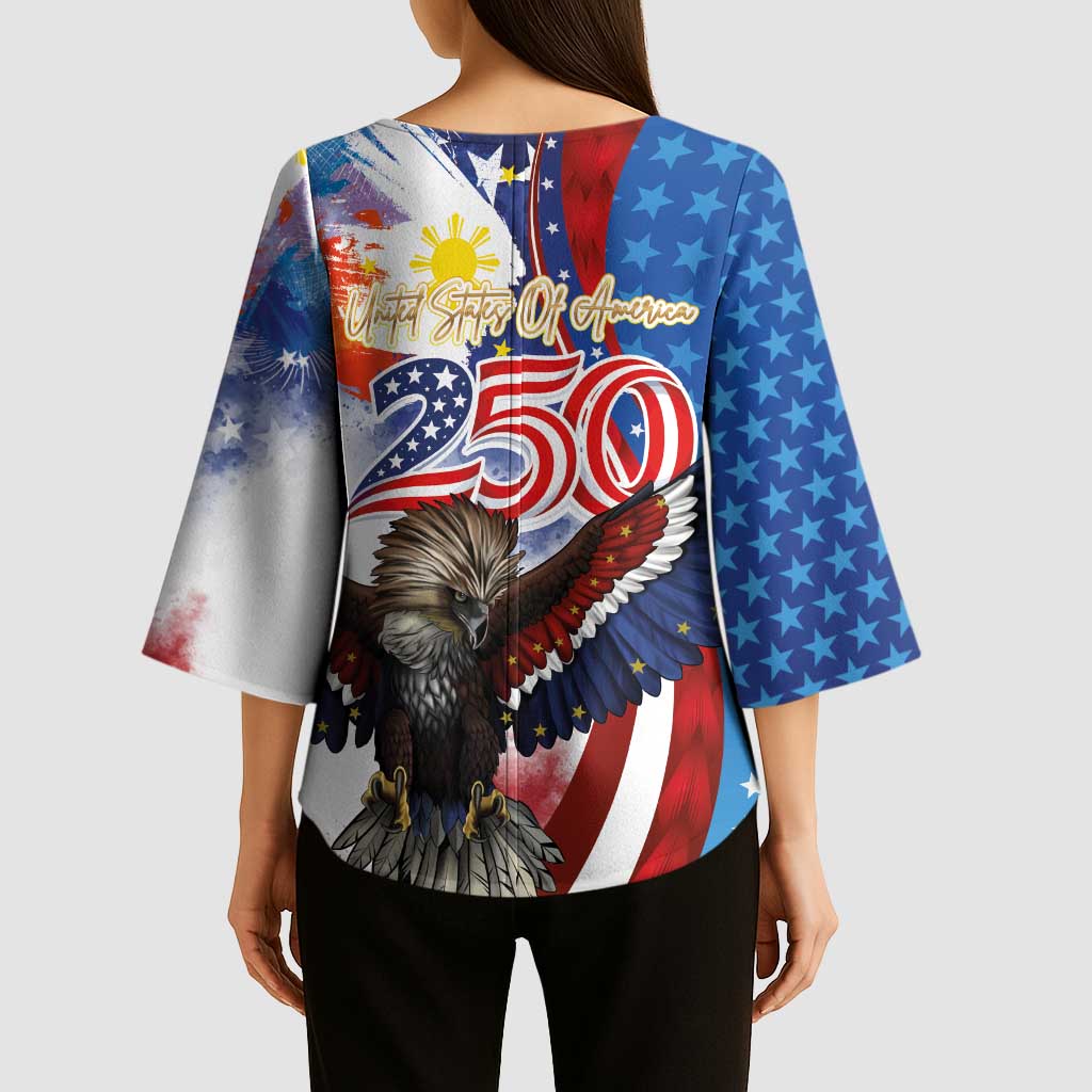 Philippines and United States Semiquincentennial Kimono Sleeve Blouse Eagle and National Flag Style LT03 - Polynesian Pride