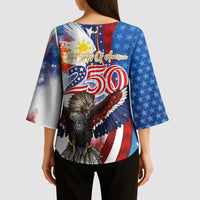 Philippines and United States Semiquincentennial Kimono Sleeve Blouse Eagle and National Flag Style LT03 - Polynesian Pride