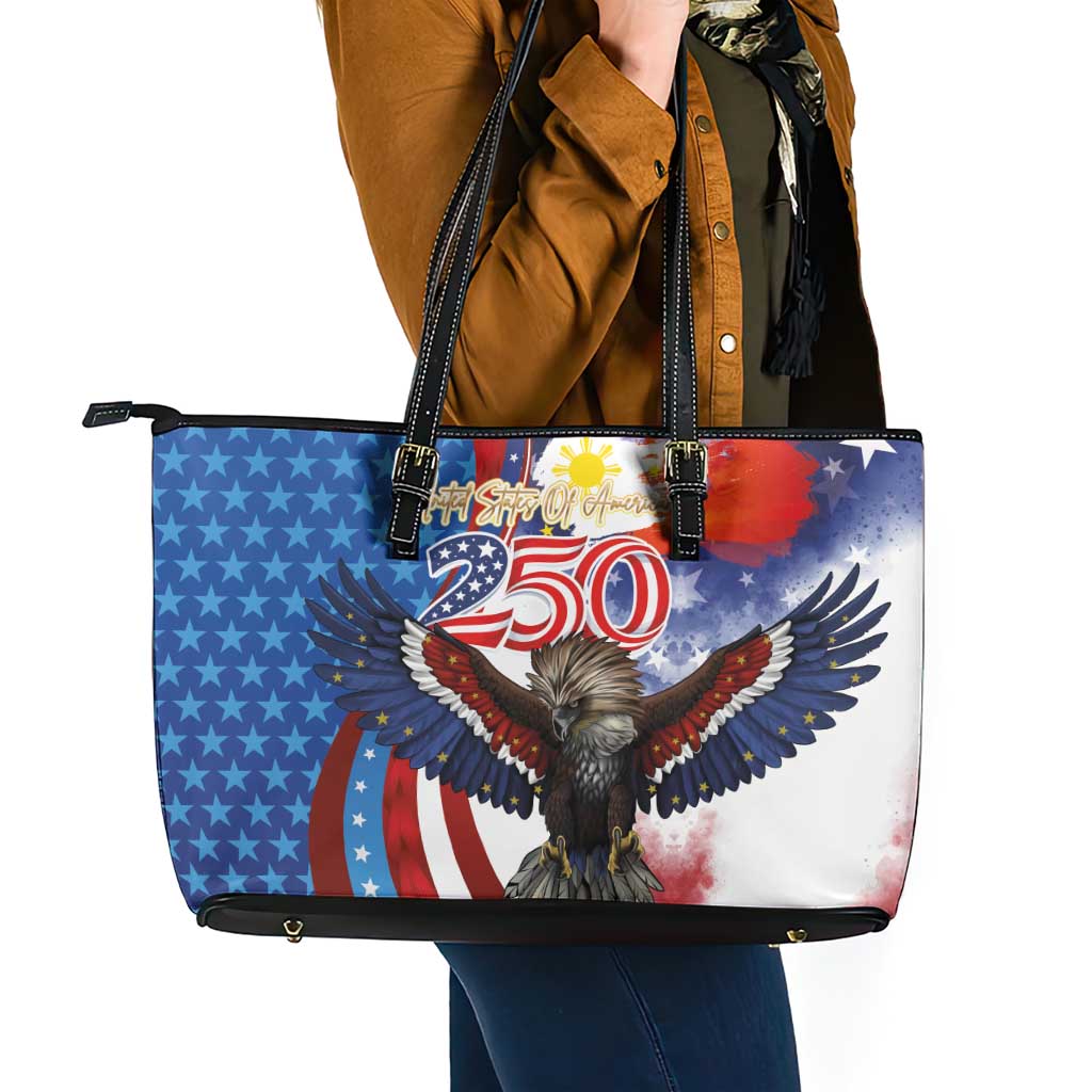 Philippines and United States Semiquincentennial Leather Tote Bag Eagle and National Flag Style LT03 - Polynesian Pride