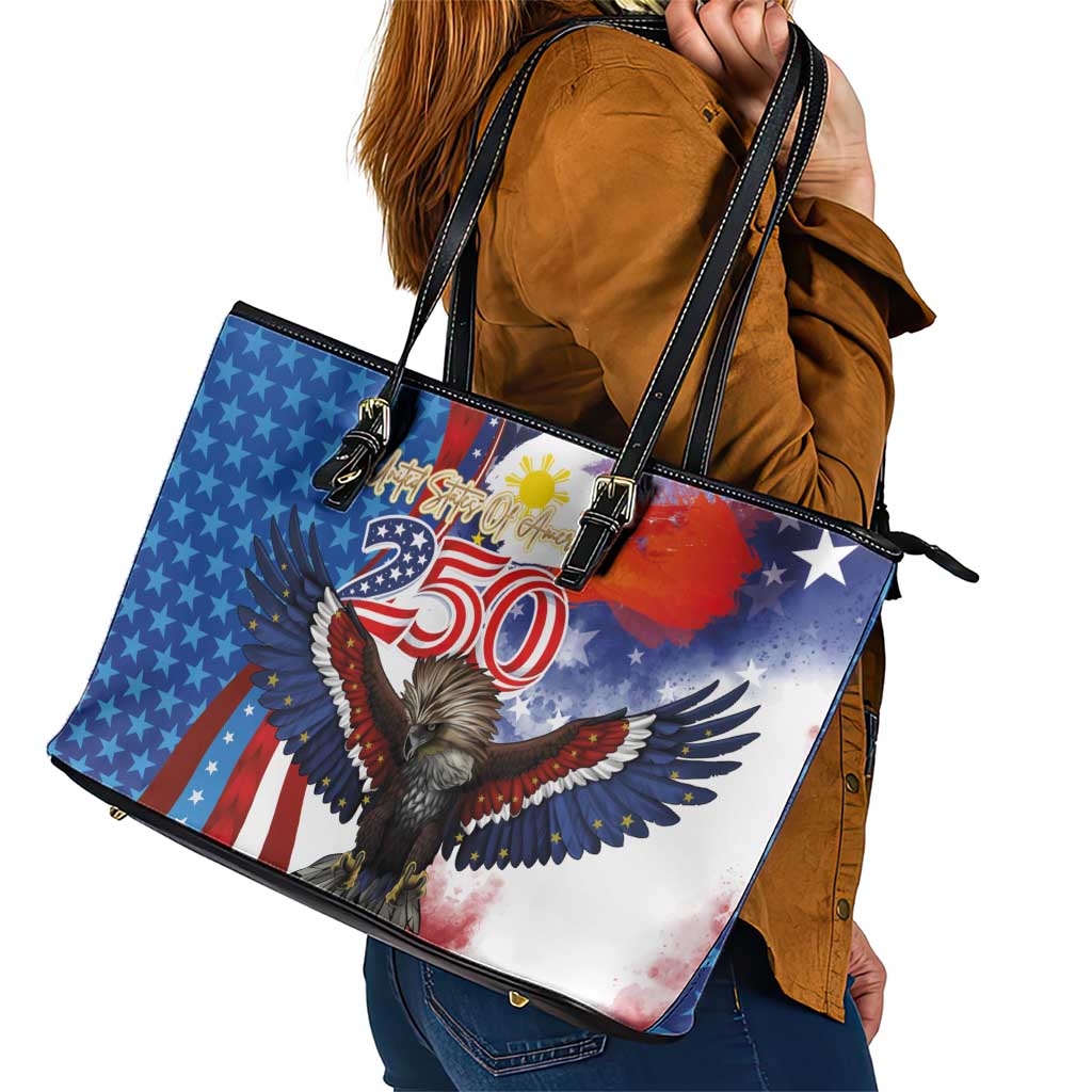 Philippines and United States Semiquincentennial Leather Tote Bag Eagle and National Flag Style LT03 - Polynesian Pride
