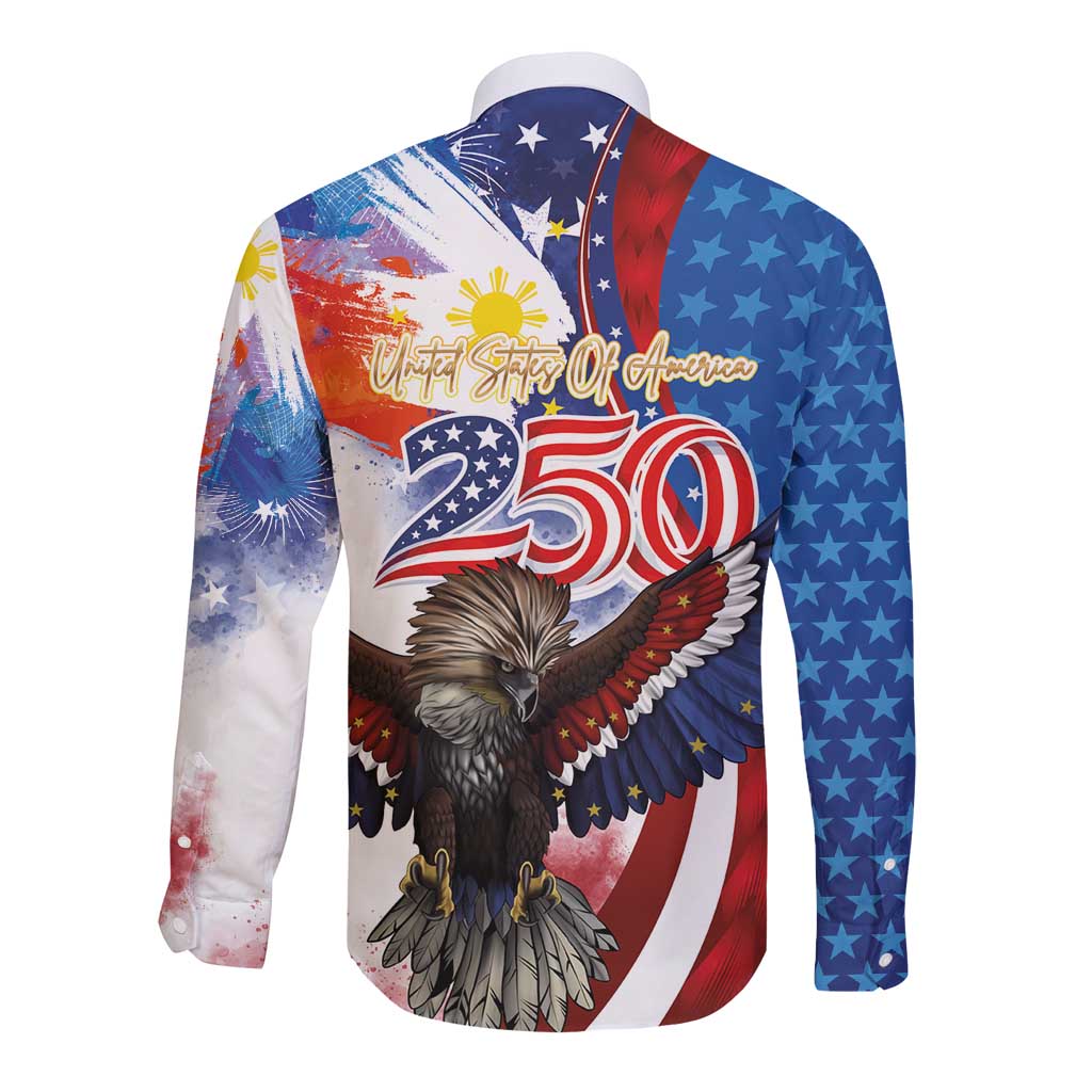 Philippines and United States Semiquincentennial Long Sleeve Button Shirt Eagle and National Flag Style LT03 - Polynesian Pride