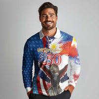 Philippines and United States Semiquincentennial Long Sleeve Polo Shirt Eagle and National Flag Style LT03 - Polynesian Pride