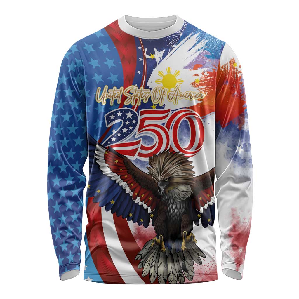 Philippines and United States Semiquincentennial Long Sleeve Shirt Eagle and National Flag Style LT03 Unisex Multicolor - Polynesian Pride
