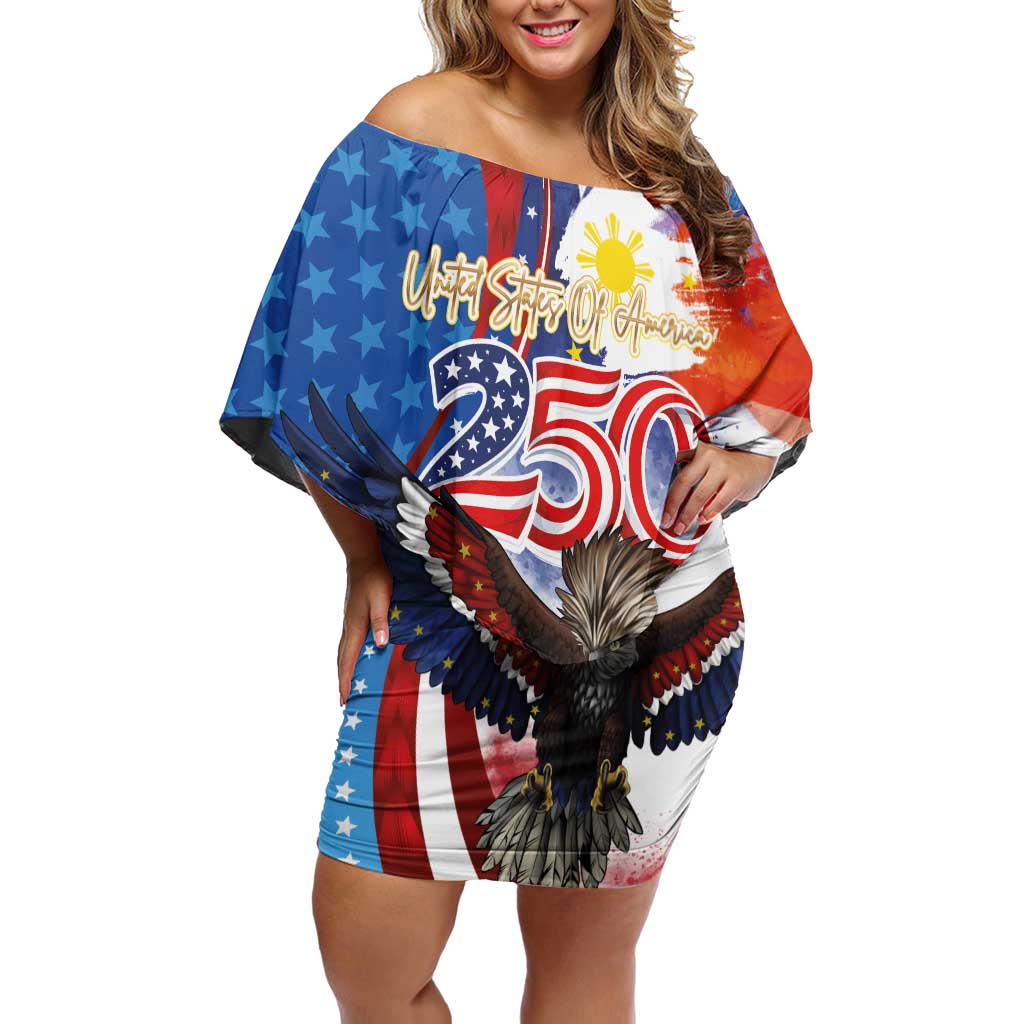 Philippines and United States Semiquincentennial Off Shoulder Short Dress Eagle and National Flag Style LT03 Women Multicolor - Polynesian Pride