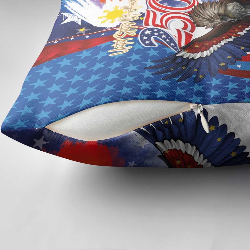 Philippines and United States Semiquincentennial Pillow Cover Eagle and National Flag Style