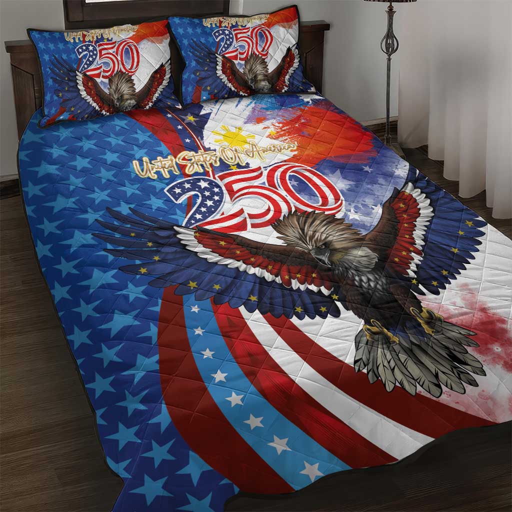 Philippines and United States Semiquincentennial Quilt Bed Set Eagle and National Flag Style