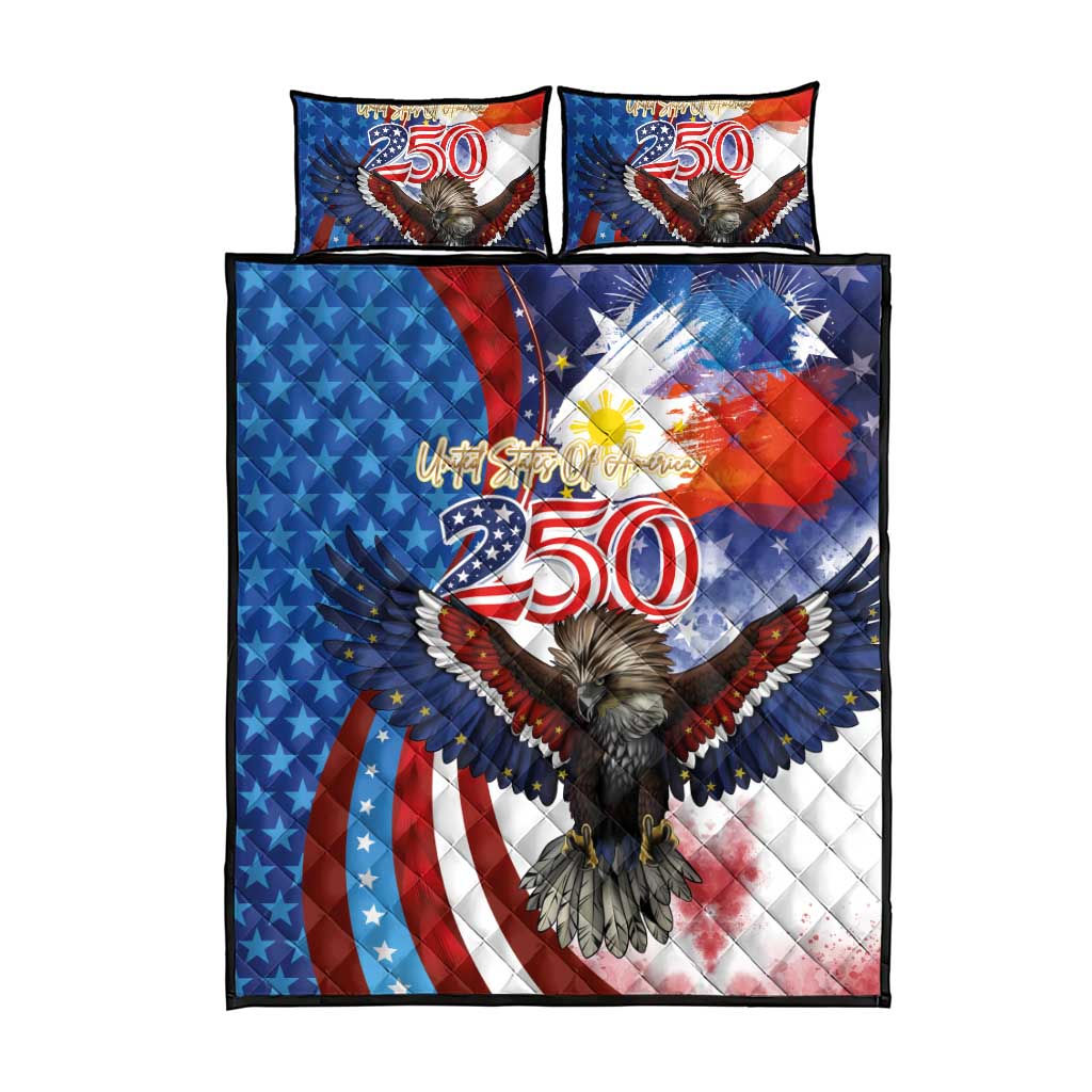 Philippines and United States Semiquincentennial Quilt Bed Set Eagle and National Flag Style