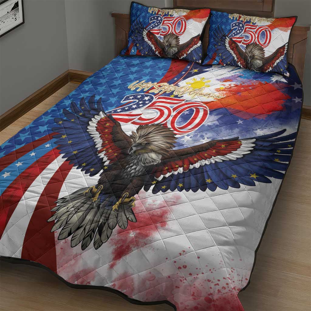 Philippines and United States Semiquincentennial Quilt Bed Set Eagle and National Flag Style