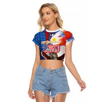 Philippines and United States Semiquincentennial Raglan Cropped T Shirt Eagle and National Flag Style LT03 Female Multicolor - Polynesian Pride