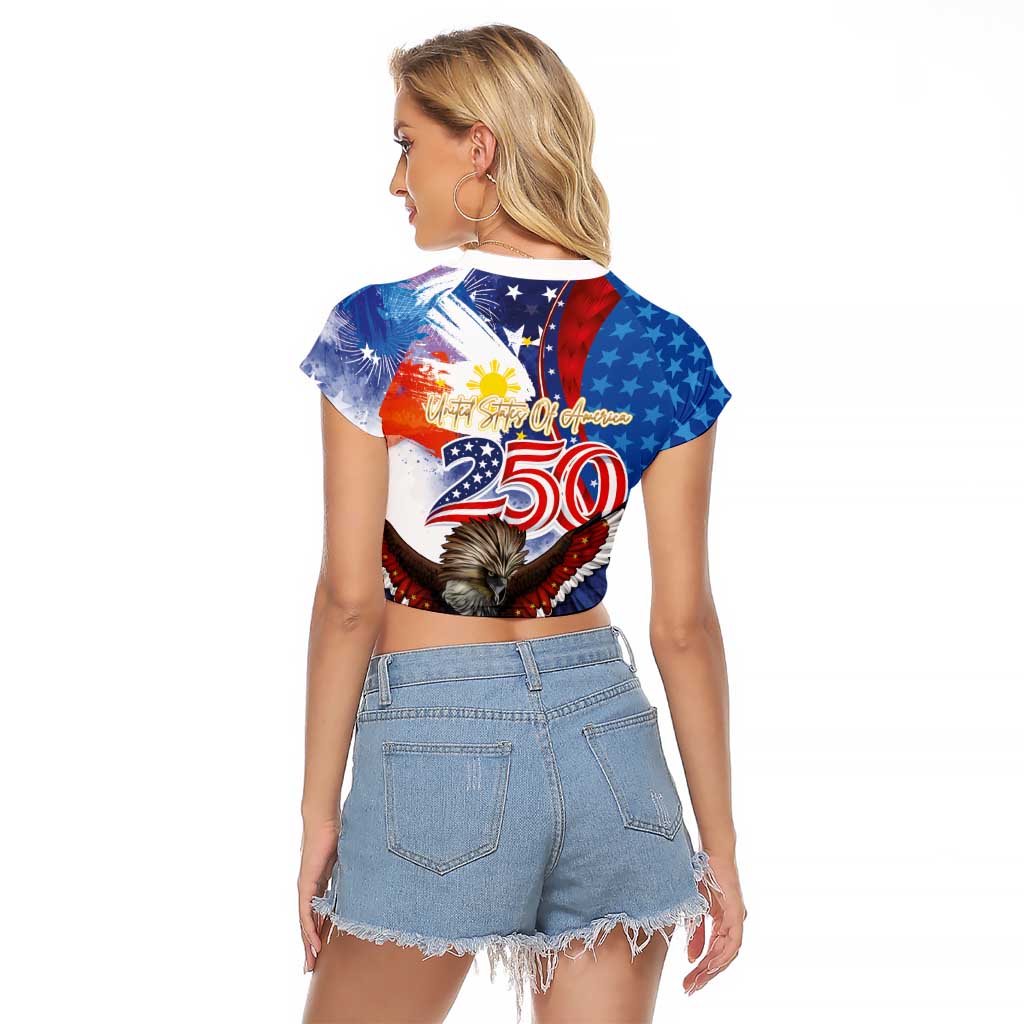 Philippines and United States Semiquincentennial Raglan Cropped T Shirt Eagle and National Flag Style LT03 - Polynesian Pride