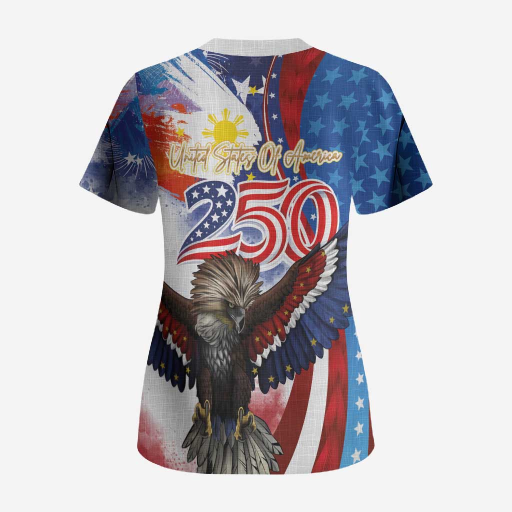 Philippines and United States Semiquincentennial Scrub Top Eagle and National Flag Style LT03 - Polynesian Pride